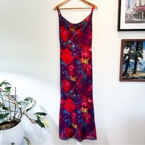Vibrant Floral Slip Dress in Red & Purple
